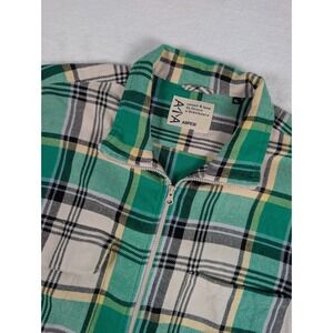 Aspesi‎ Full Zip Flannel Jacket Shirt Mens XL Green Plaid Long Sleeve
